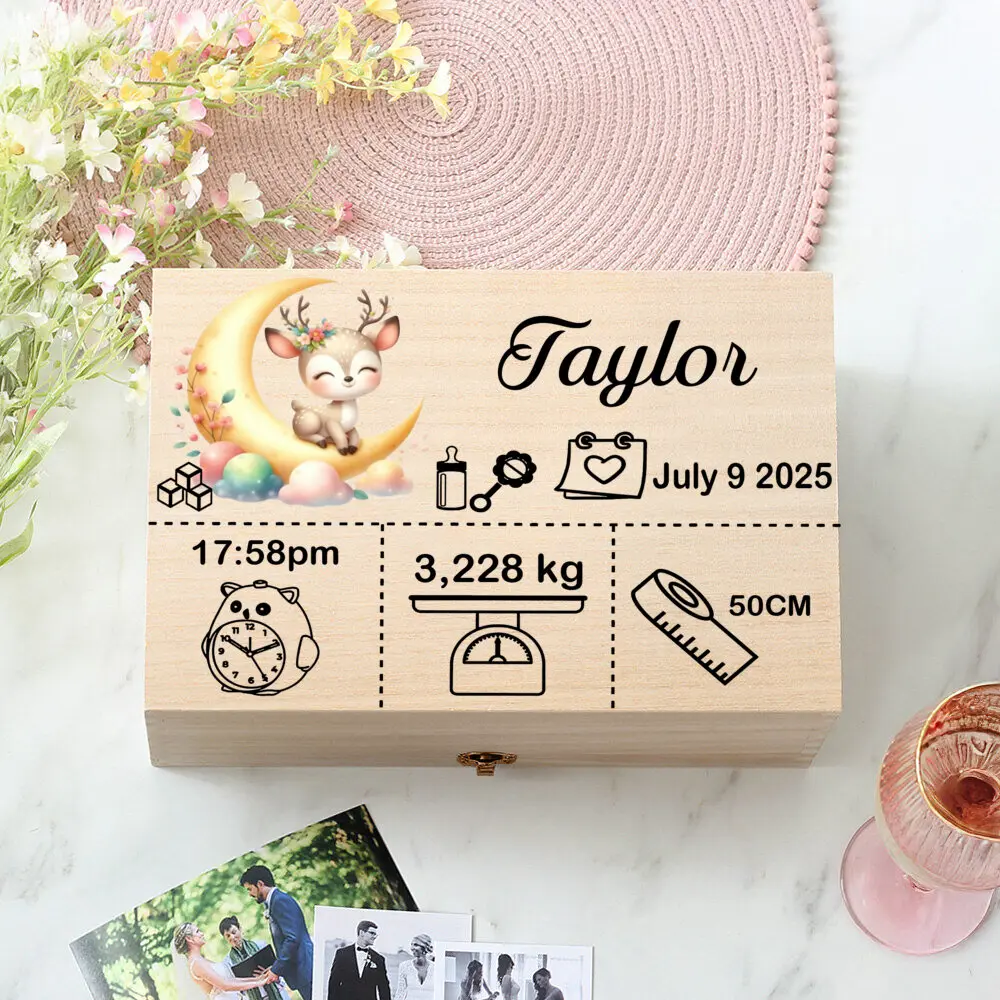Benutzerdefinierte Baby Holz Memory Box Neugeborenen Dusche Geschenk personalisierte Säugling Andenken Box Baby Geburt Stats Box Nabelschnur Box