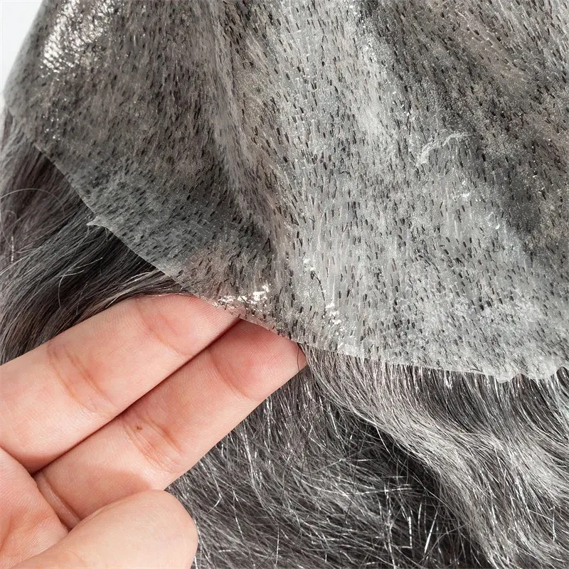 Línea de cabello natural # 1B50 # 1B80 gris marrón negro viejo postizos Afro negro hombre prótesis capilar peluquín de cabello humano para hombres