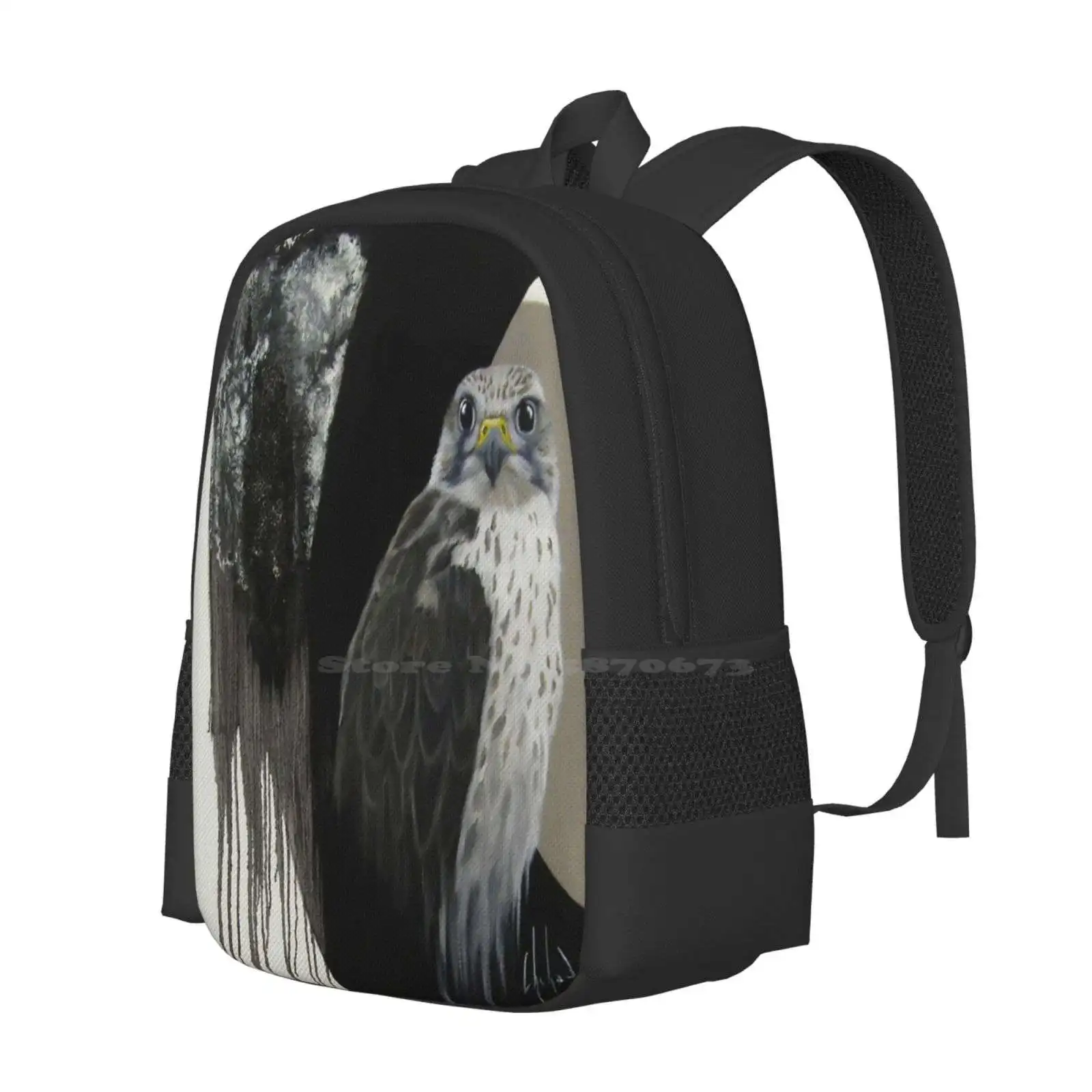 The Spirit Of The Sands Hot Sale Schoolbag Backpack Fashion Bags Bird Falcon Black And White