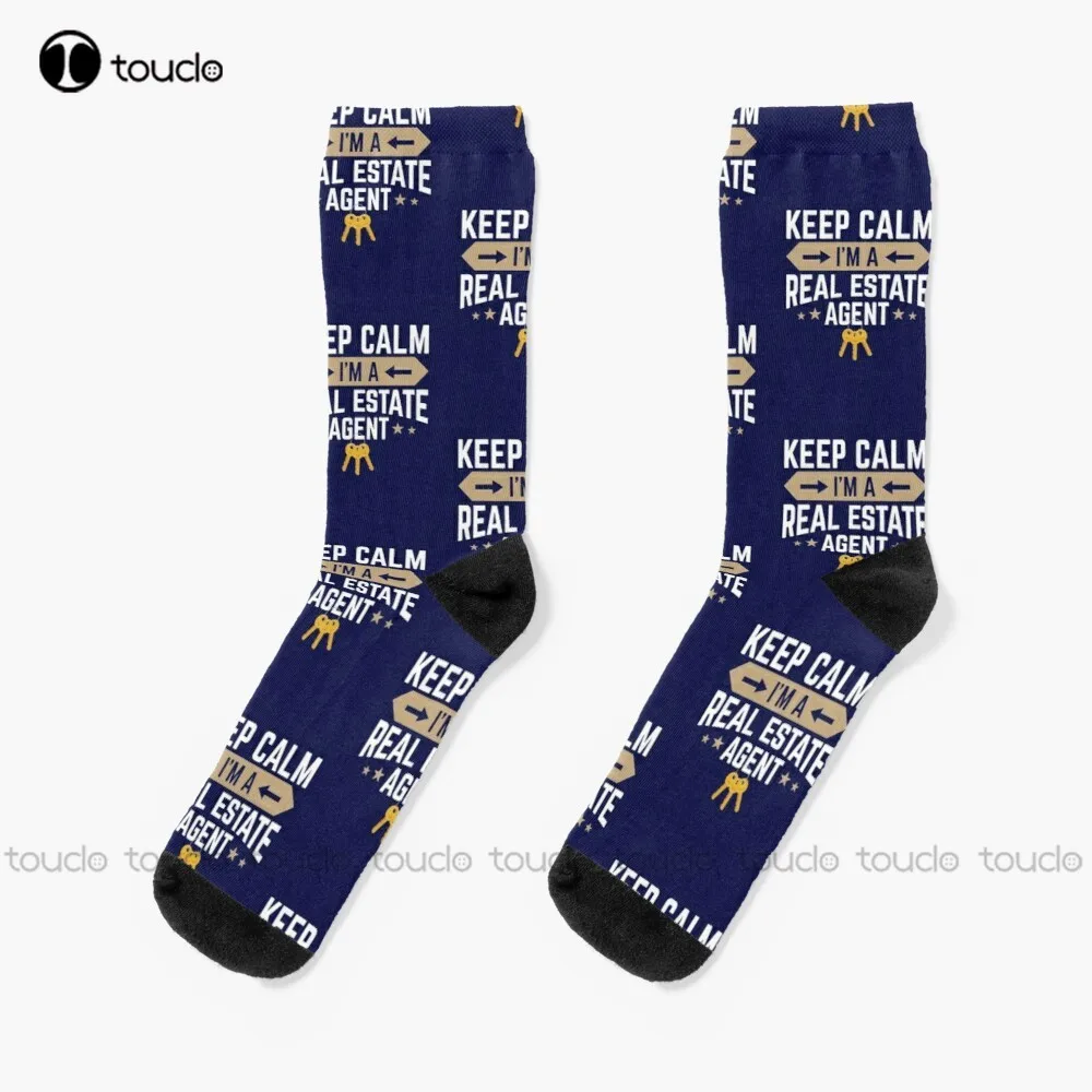 

Keep Calm I'M A Real Estate Agent Socks Boys Football Socks Personalized Custom Unisex Adult Teen Youth Socks 360° Digital Print