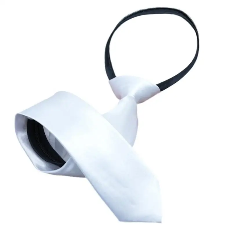 

652F Классический белый галстук на молнии для классической рубашки, аксессуар, модный предварительно завязанный белый шелковый и