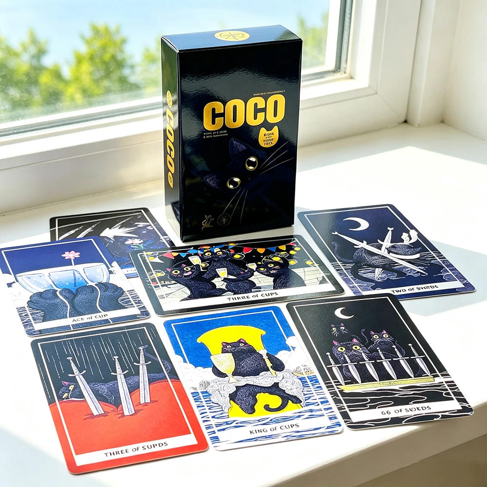 Coco Black Cat Tarot Deck 78 Cute Black Cat Tarot Cards Fortune Telling Divination Card Game for Beginners Cat Lovers