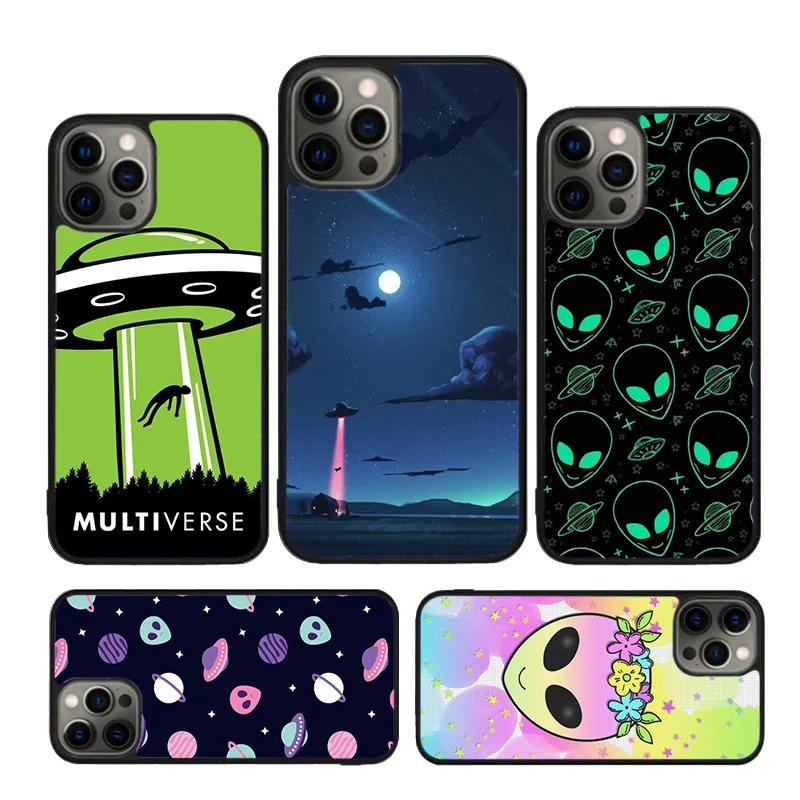 Alien Martian UFO Phone Case for iPhone 16 15 14 12 13 mini PLUS X XS XR 11 PRO MAX Back Cover Fundas Shell Coque