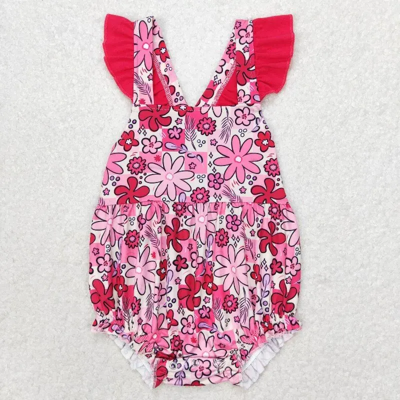 

New rts baby girls summer rompers wholesale boutique floral pattern girls fashion onesies