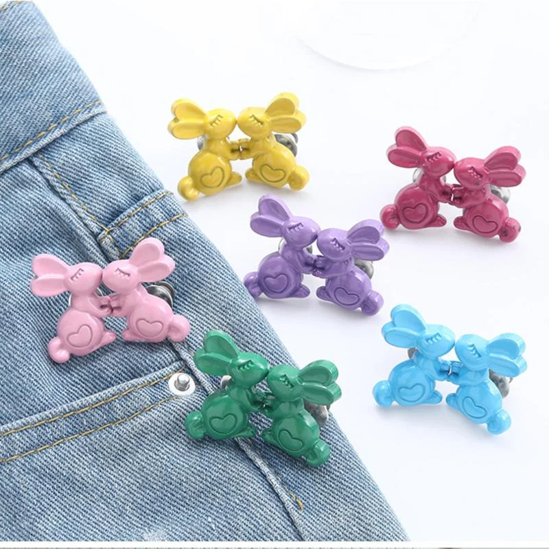 1Pair Rabbit Shaped Adjustable Jean Button Reusable Waist Buckle Snap Pants Extender Replacement Detachable Attache Pins