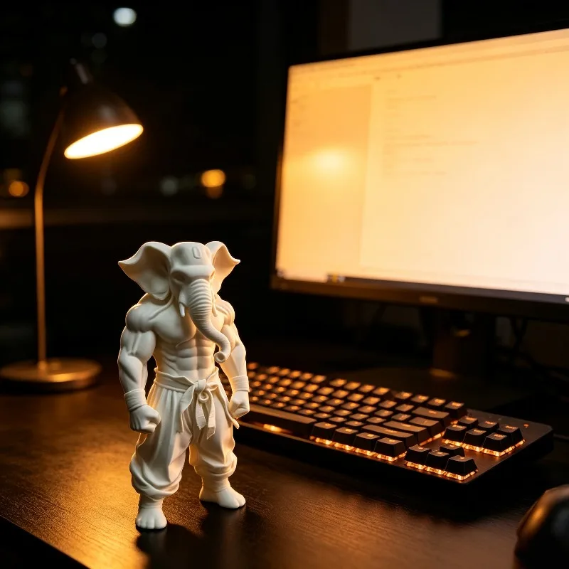 Pure Desire 3D Printing Elephant Warrior Figurine Creative Muscle Shape Home Desk Office Decor Ornament