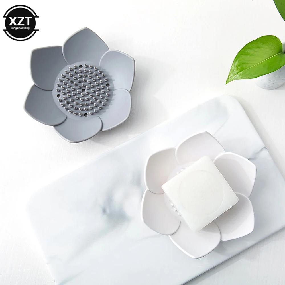 Newest Soap Box Lotus Shape Non-slip Portable Silicone for Draining Soap Tray Draining Soap Dish Kitchen Bathroom Accessories