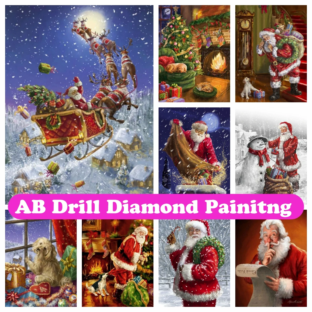 Santa Claus 5D DIY AB Diamond Painting Mosaic Cross Stitch Rhinestones Handmade Craft Embroidery Home Decor Christmas Gifts