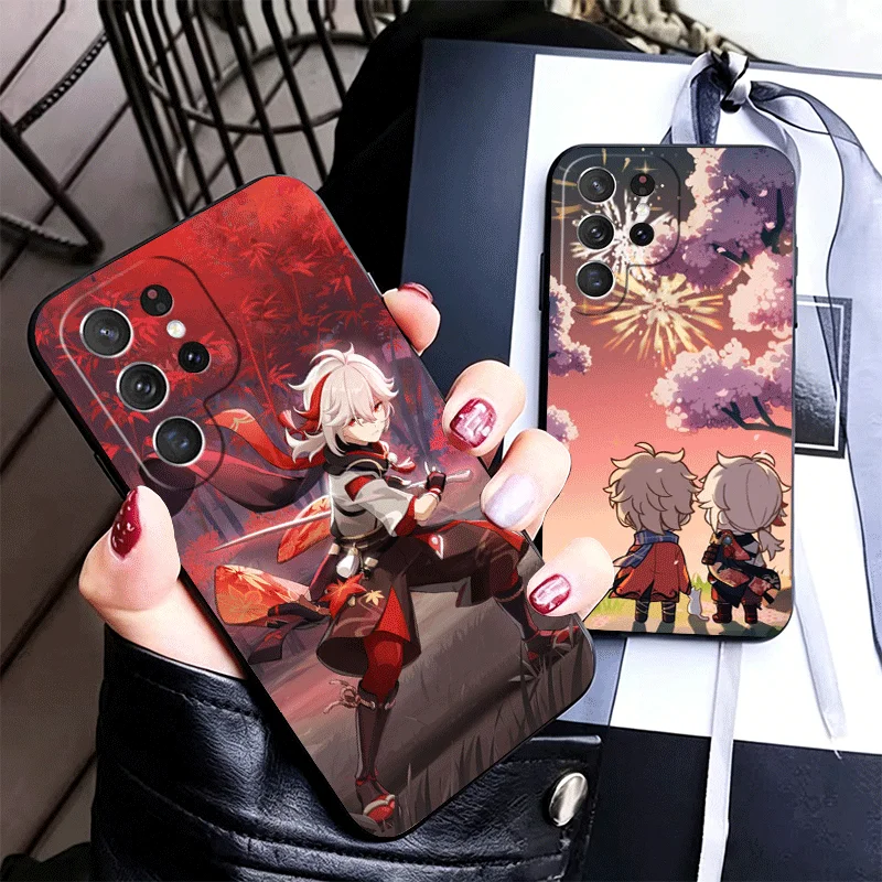 Genshin Impact Kazuha Silicone Phone Case for Samsung Galaxy S24 S26 Ultra S25 Edge S23 Plus S22 + S21 S20 FE 5G Black Soft Cove