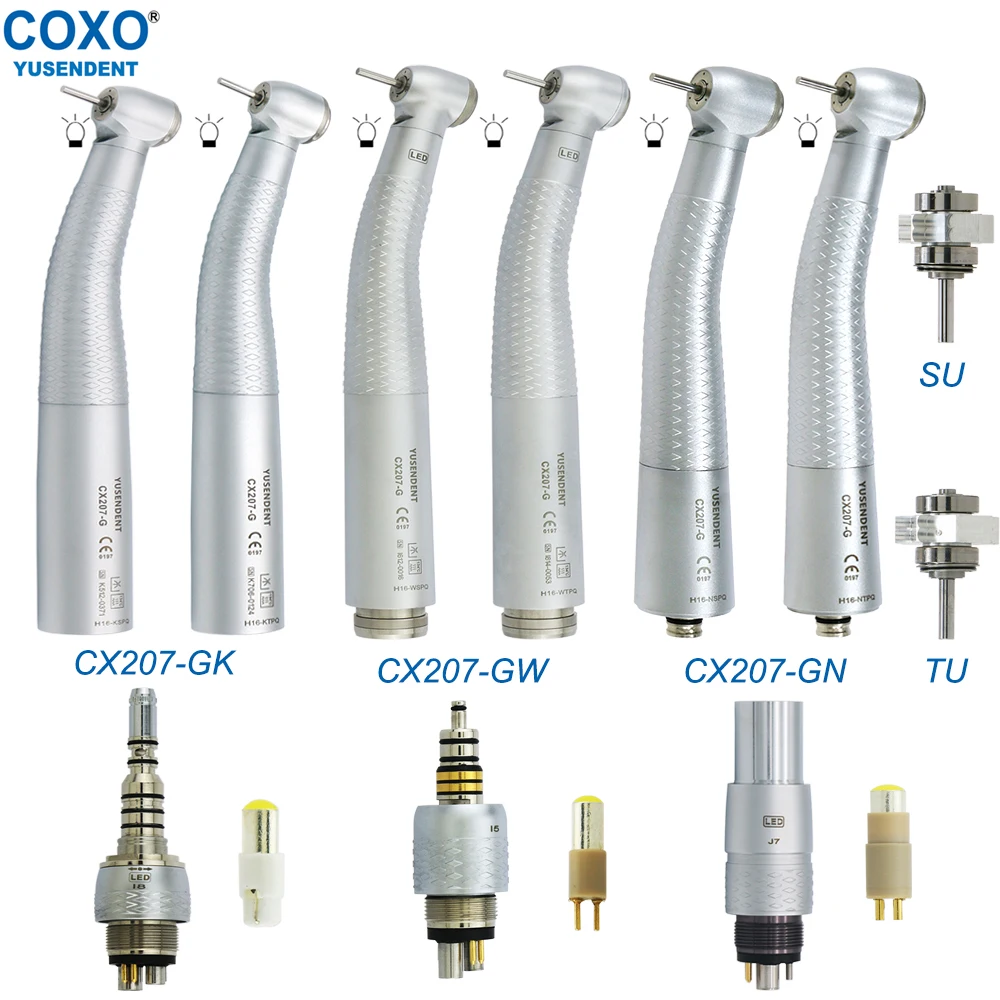 COXO Dental Fiber Optic High Speed Handpiece With LED Dentistry Air Turbine Handpieces Dental Coupling 4 Hole Fit kAVO NSK W&H