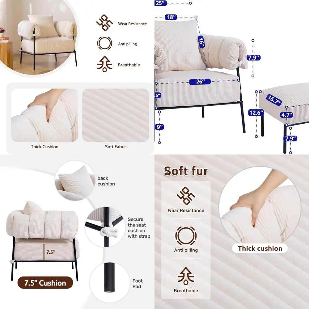 

Бархатное акцентное кресло с пуфиком, мягким стулом для чтения и подставкой для ног, тканевое ленивое кресло и табурет, кресло-диван для отдыха для