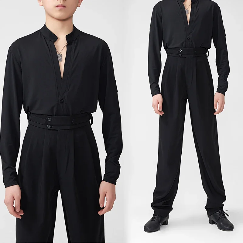 

Latin Dance Pants Men Design High Waist Loose Balck Latin Trousers Adult Cha Cha Ballroom Dance Competition Clothes DNV20556