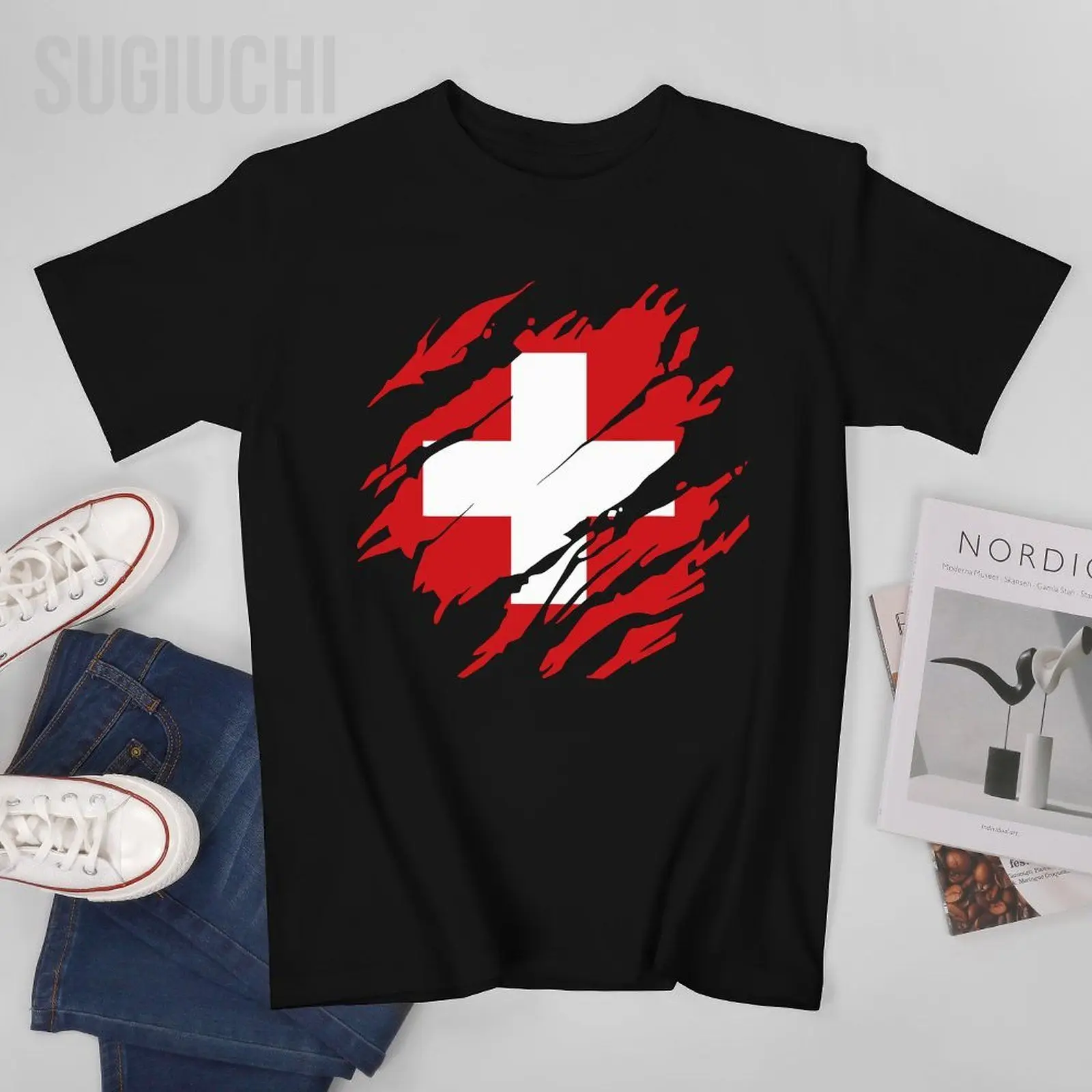 Unisex Men Swiss Flag Switzerland Tshirt Tees O-neck T Shirts Women Boys 100% Cotton T-Shirt