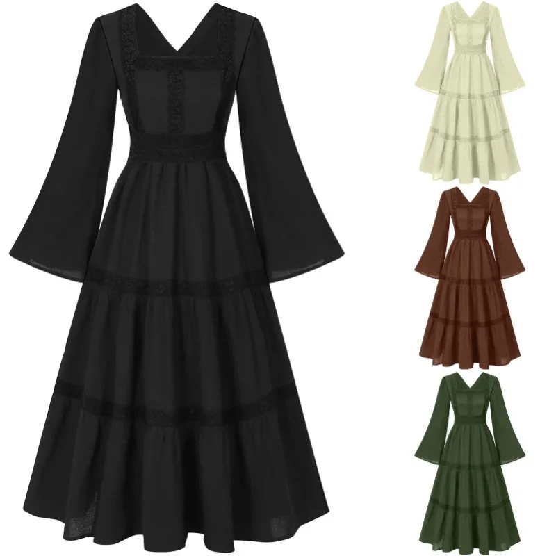 

Halloween Medieval Renaissance Costume Victorian Colonial Dress Festive Play Women's Dresses