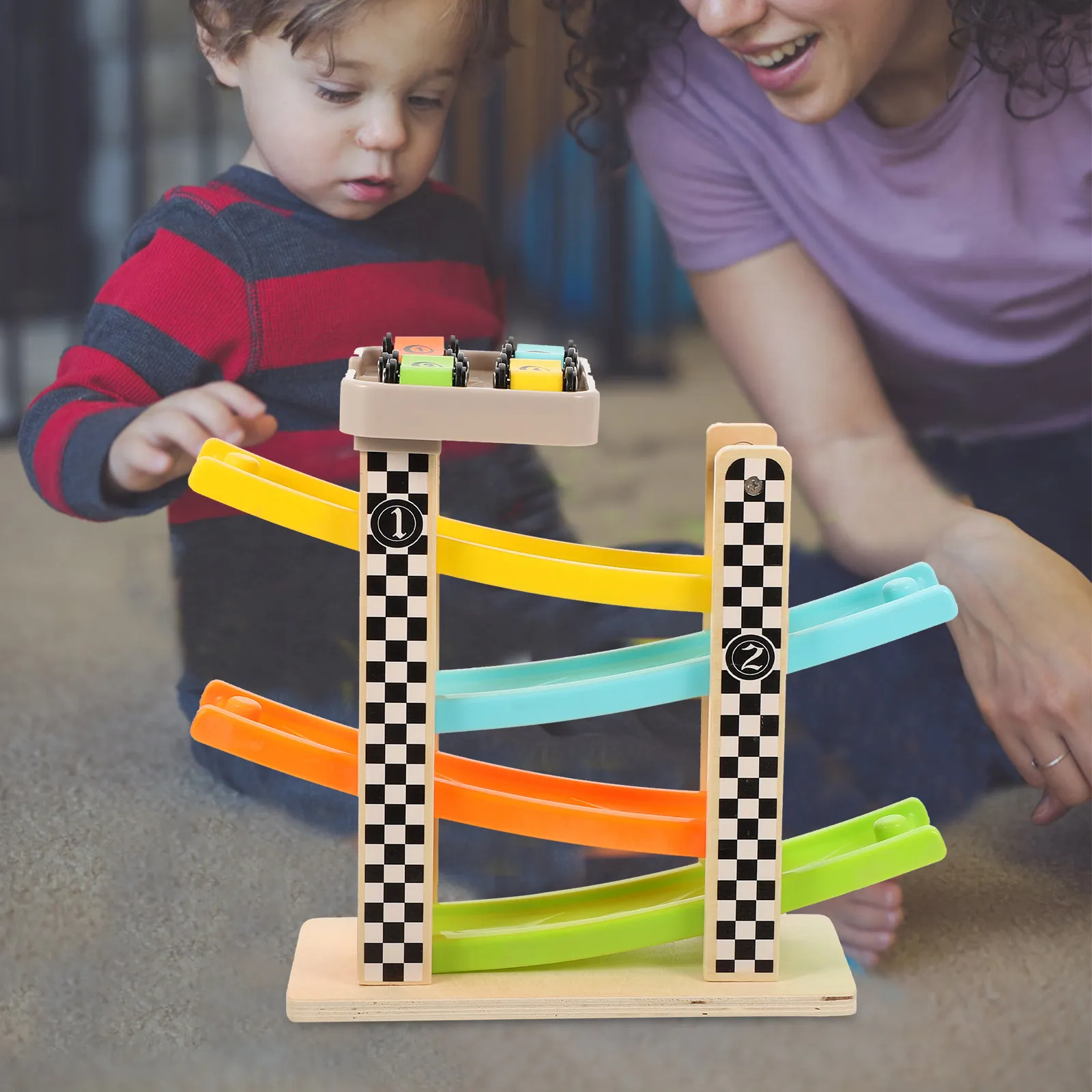 

Набор деревянных гоночных трасс для детей: развивающий комплект с горкой для машинок, деревянная горка для малышей, для мальчиков, для творческих игр и развития моторики