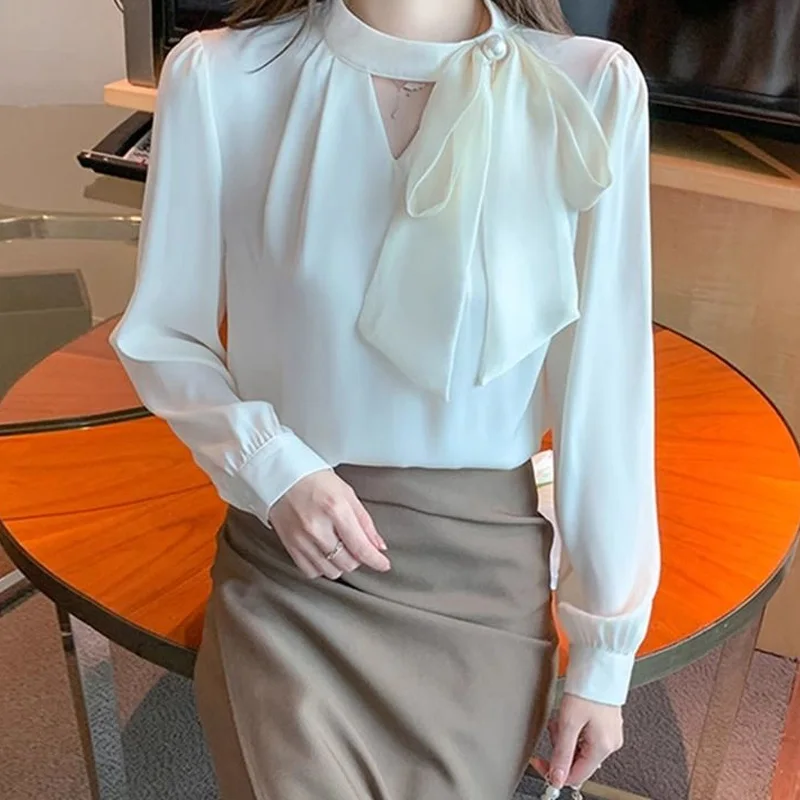 Spring Autumn Solid Office Lady Undercoat Shirts Ladies Business Casual Long Sleeve Tops Ladies Fashion Temperament Blouses