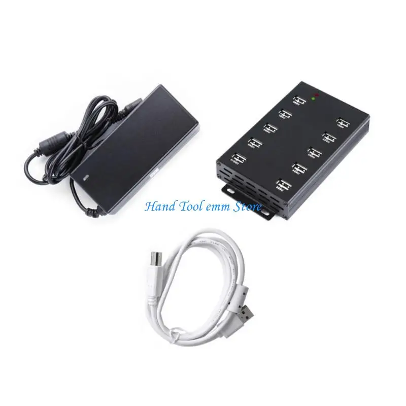 H37F 10 Port USB 2.0 Adapter Hub 480Mbps Stable Power Supply Wide Compatibility
