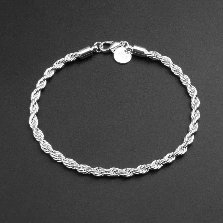 

925 Sterling Silver 4MM Twisted Rope Bracelets For Women Men Fashion Minimalist Couple Chain Bracelet Male Silver Jewelry Gifts