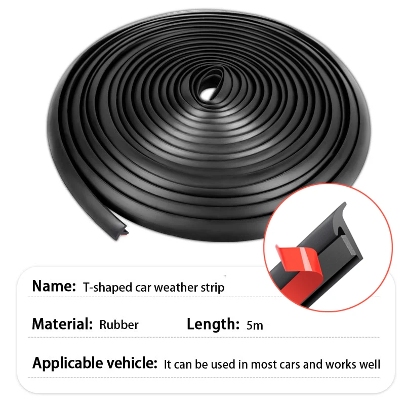 Car Sealing Strip Inclined T-Shaped Weatherproof Edge Gap Seal Strip Fender Flare Arch Rubber Protector Trim 5 Meters