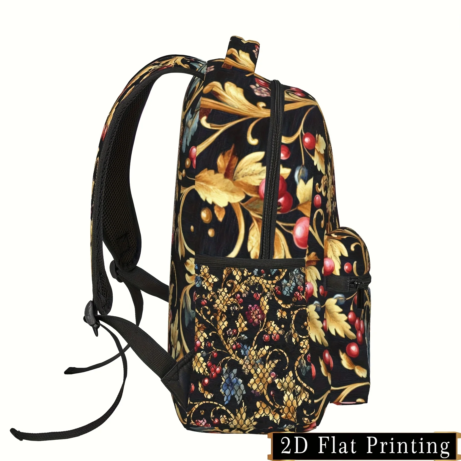 Stylish Retro Baroque Floral Print Laptop Backpack for Students Travelers Large Capacity Waist Protection Lightweight Polyester