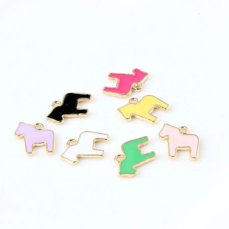 10pcs 13*13Mm Diy Hand Fittings Enamel Alloy White Horse Charms Gold Dangle Small Animal Pendant Hair Accessories Jewelry Making