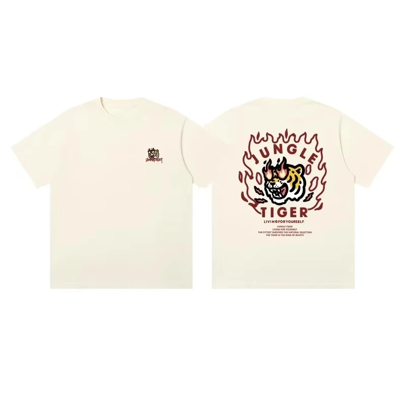 2026 Sommer Cartoon Tigerkopf Bedrucktes T-Shirt Unisex Oversized Hip-Hop Street Style Kragenloses Kurzarm-Oberteil – Detail 11