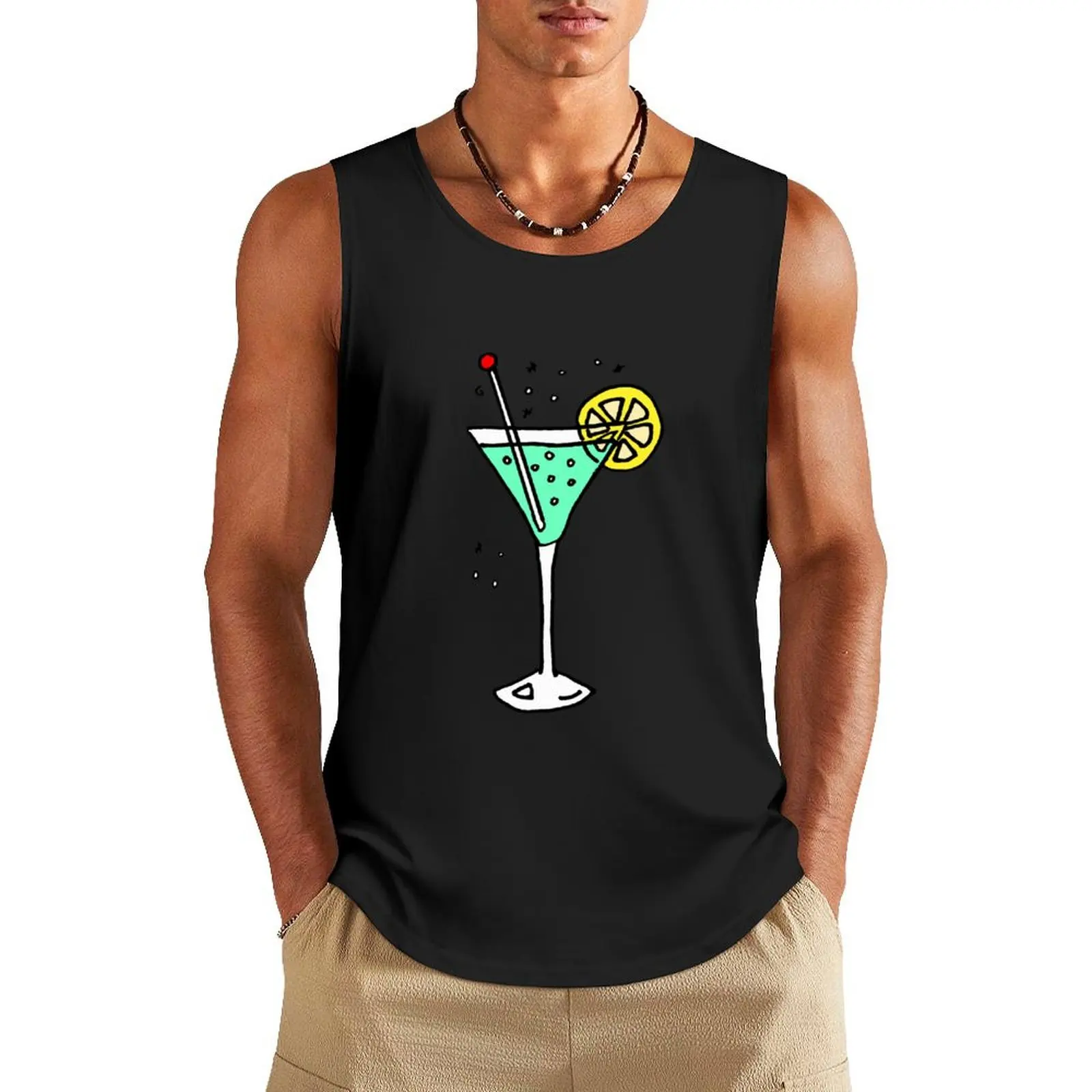 

Green Bubbly Cocktail Glass Tank Top Men's gym t-shirts male top Men's summer clothes gym Men's t-shirts