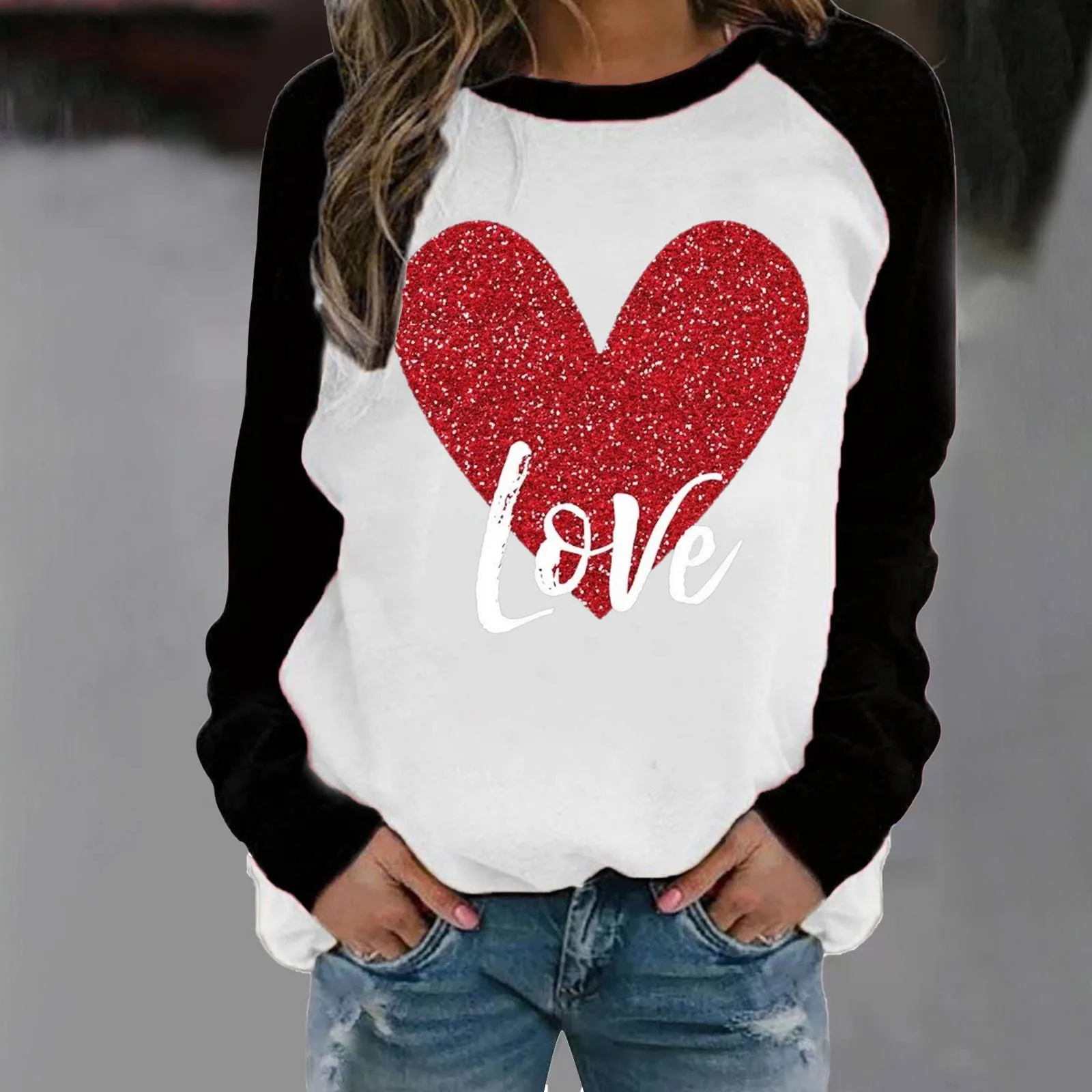 Womens Casual Long Sleeve Crew Neck Love Letter Printed Pullover Japanese style Workout Fairycore Cropped Tops