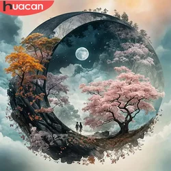 HUACAN New Collection Diamond Painting Moon Tree Full Square Round Drill Diamond Mosaic Landscape Decoration For Home