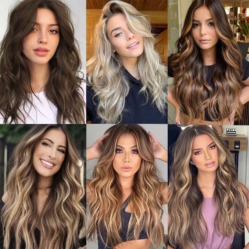 Leeons-extensão sintética do cabelo da onda do corpo para mulheres, 11 grampos, extensões do cabelo, marrom, Ombre, 20\