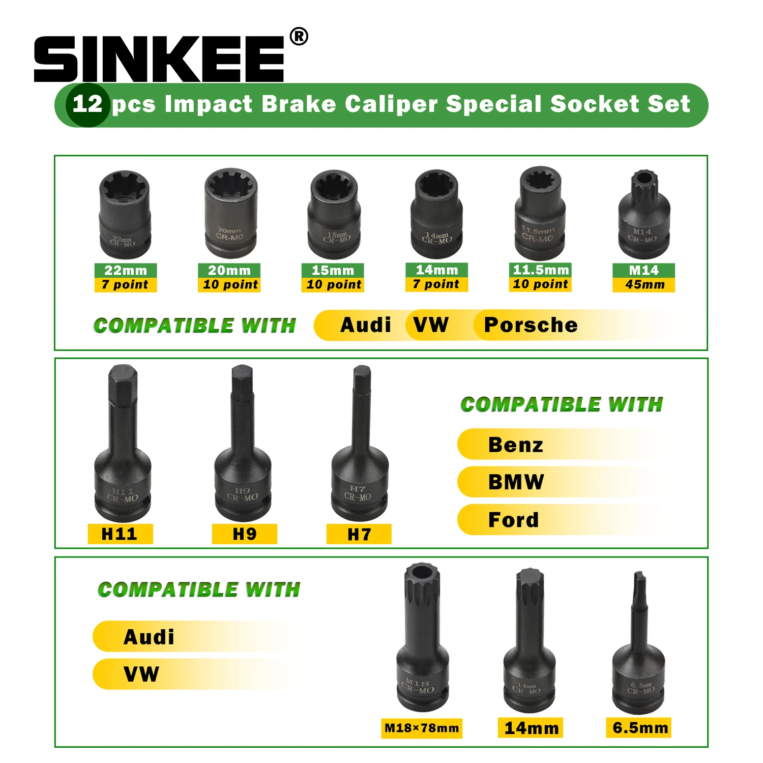 12Pc Impact Brake Caliper Socket Set 1/2\