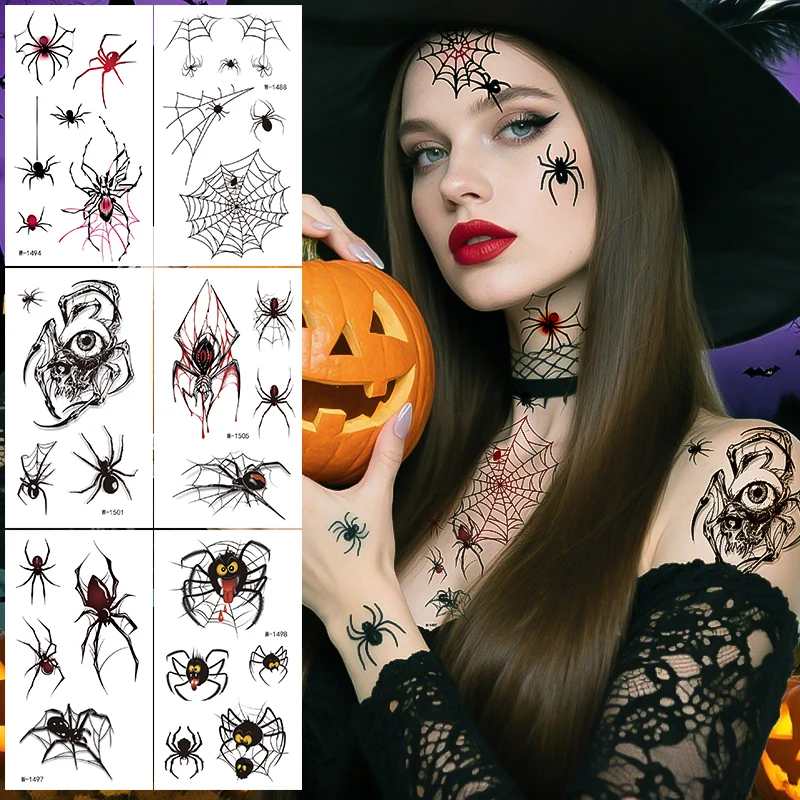 

Halloween Temporary Tattoo Sticker Waterproof Spider Web Tattoo Sticker For Men and Women Party Body Art Fake Tattoo Sticker