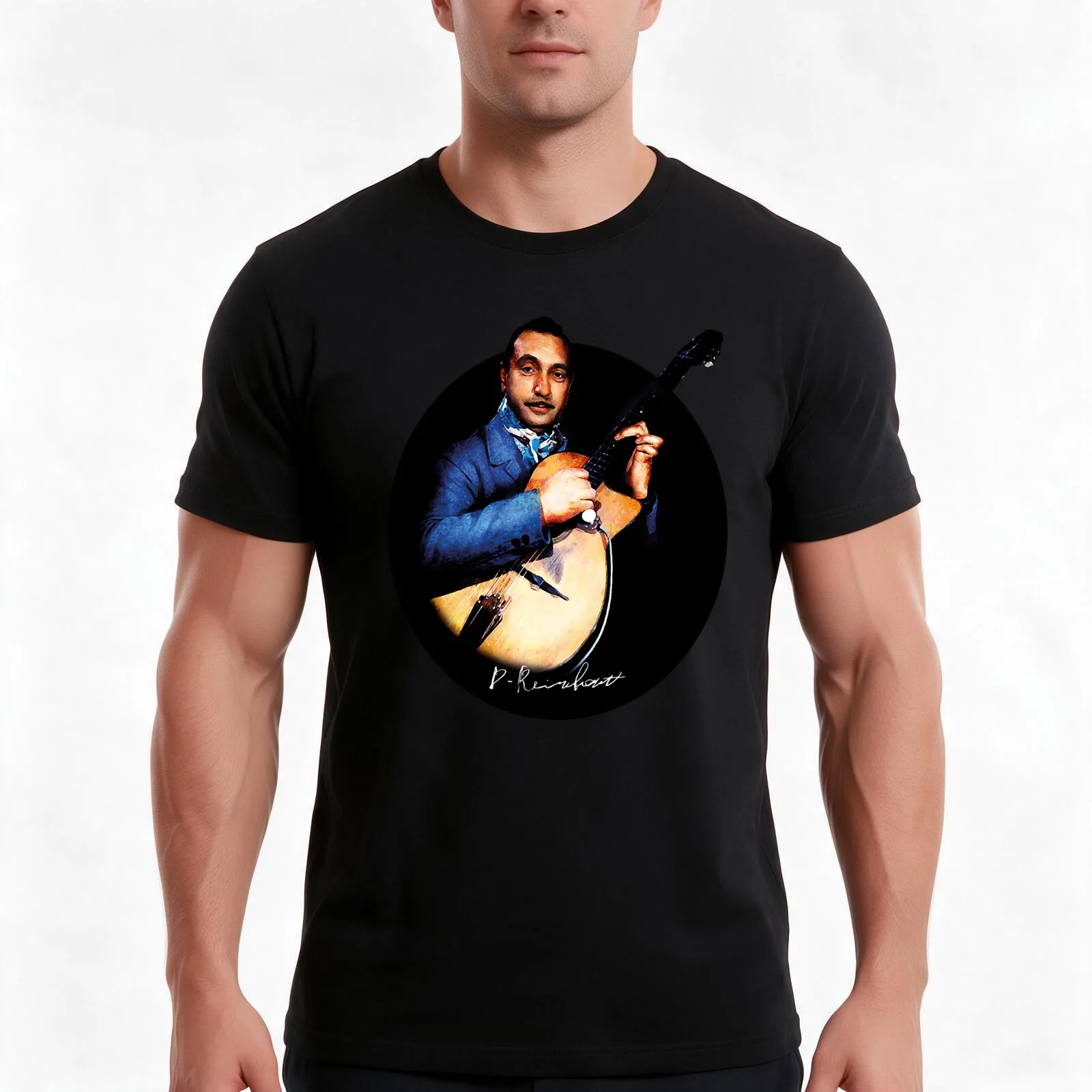 Django Reinhardt Jazz T-Shirt, Summer Casual Cotton Tee, Oversized Streetwear Tops, Vintage Graphic Print, Unisex Men Women