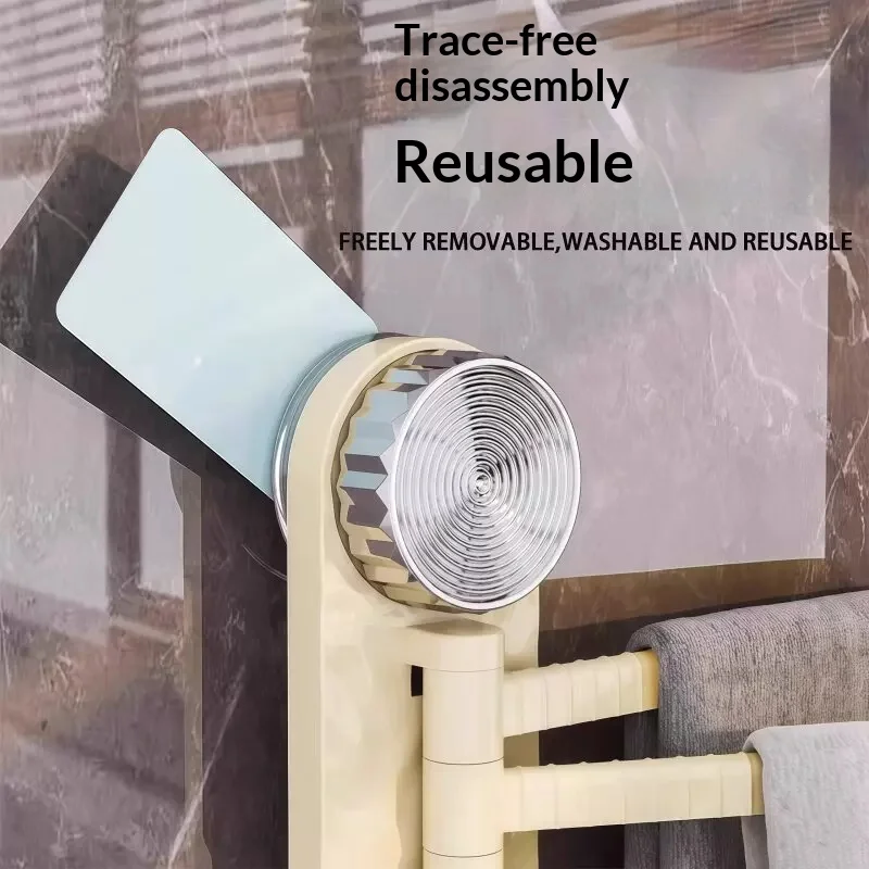 No Drill Suction Cup Towel Rack 3 Bar 180° Rotatable Bathroom Towel Holder Wall Mounted Kitchen Storage Rack Reusable