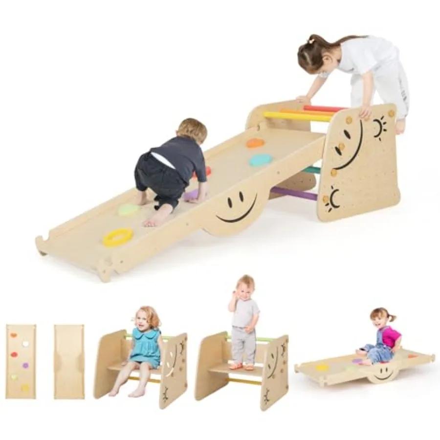 

Climbing Toys for Toddlers 6 in 1 Wooden Triangle Set Double Side Ramp Climber Seesaw Step Stool 2-Piece Learning Indoor Montes
