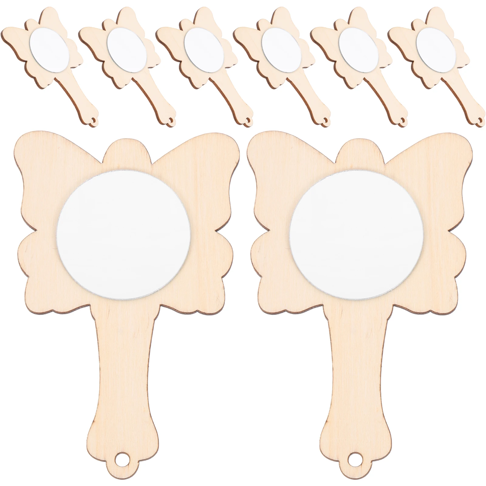 10 قطع من مرايا اليد الخشبية غير المكتملة، مشروع حرفي DIY للأطفال، مرآة صغيرة جميلة لتزيين المكتب، فكرة هدية #6