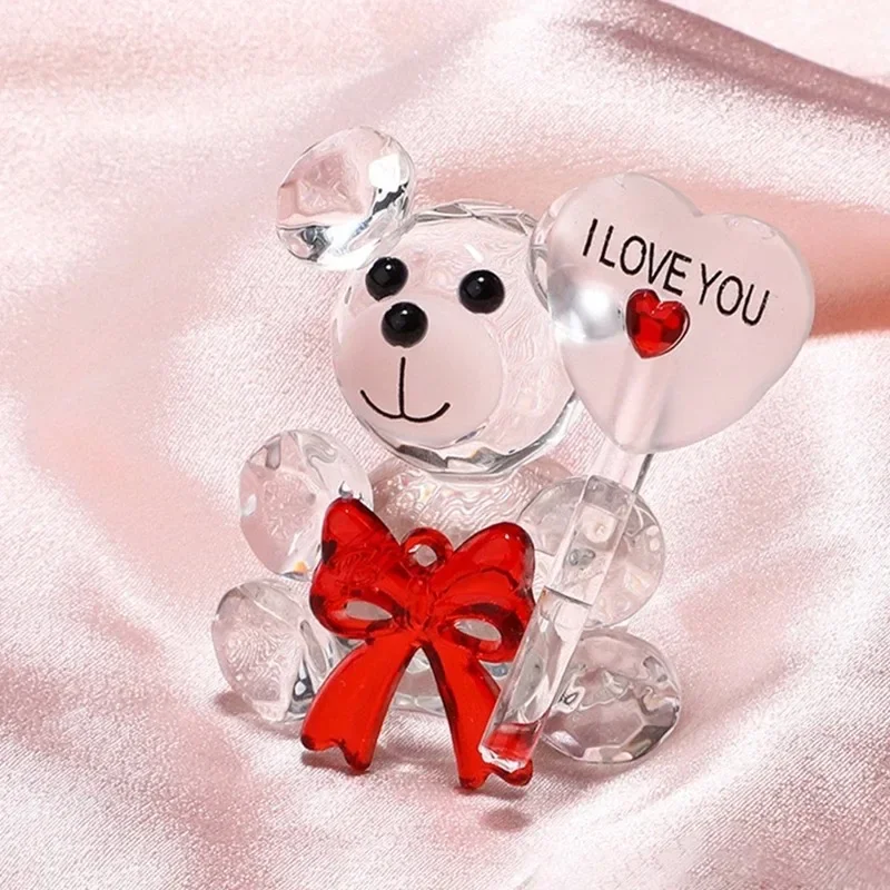 Valentines Day Gift I Love You Crystal Bear Glass Artificial Rose Flowers Mothers Day Wedding Party Gift for Guests Home Decor