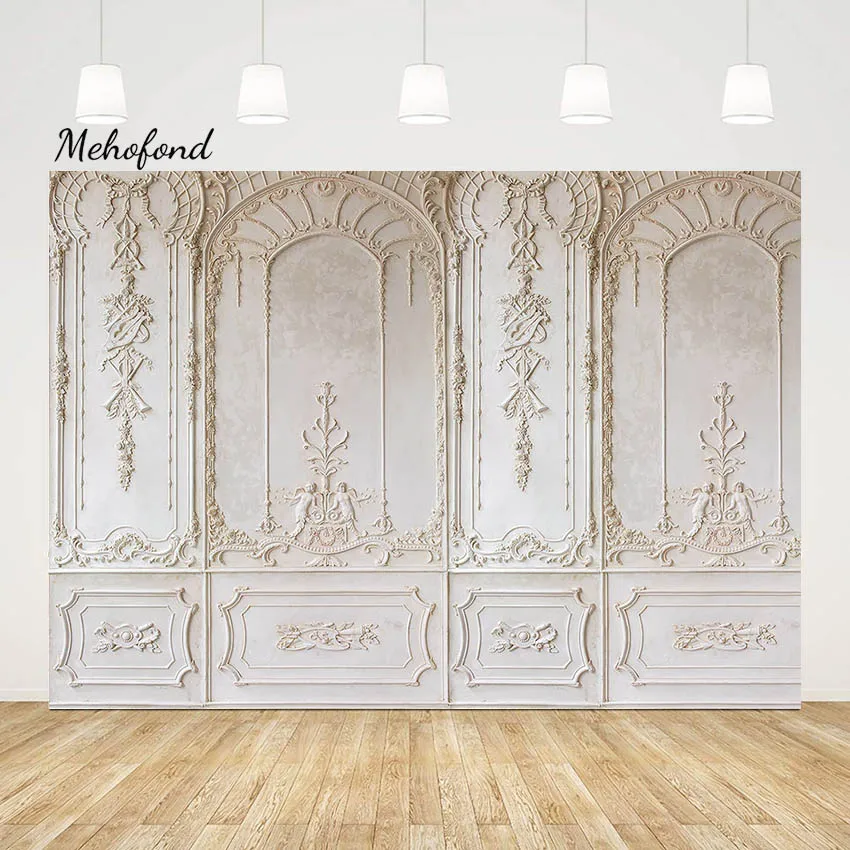 Mehofond White Chic European Wall Backdrop Wedding Interior Decor Kids Birthday Adults Portrait Photocall Photography Background