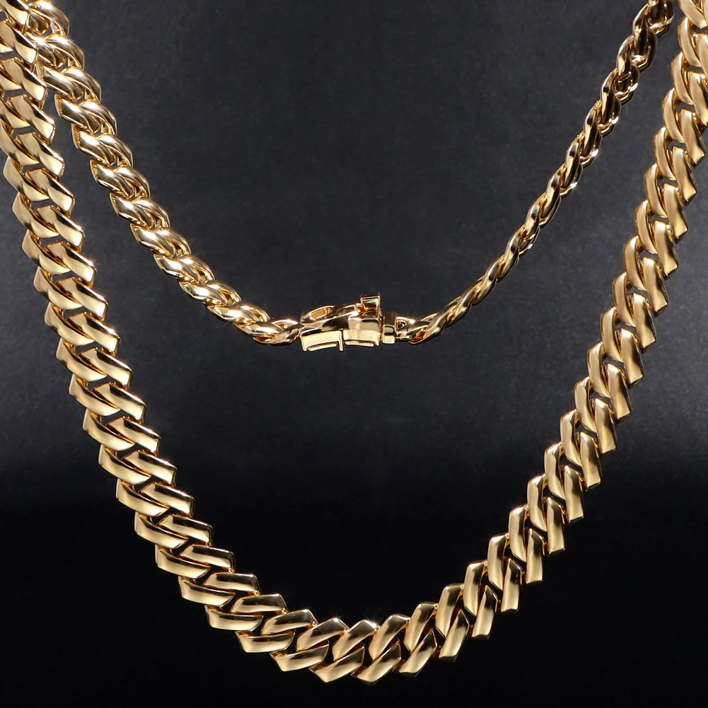 Hip Hop Gold Plated Cuban Chain Necklace Men Women 14MM Chunky Rhombus Rapper Necklace Hiphop Jewelry Wholesale