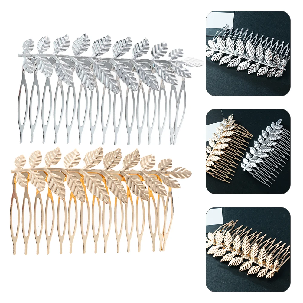 

2 Pcs Hair Comb Alloy Insert Combs Leaves Simple Side Modeling Hairdressing Zinc Girl