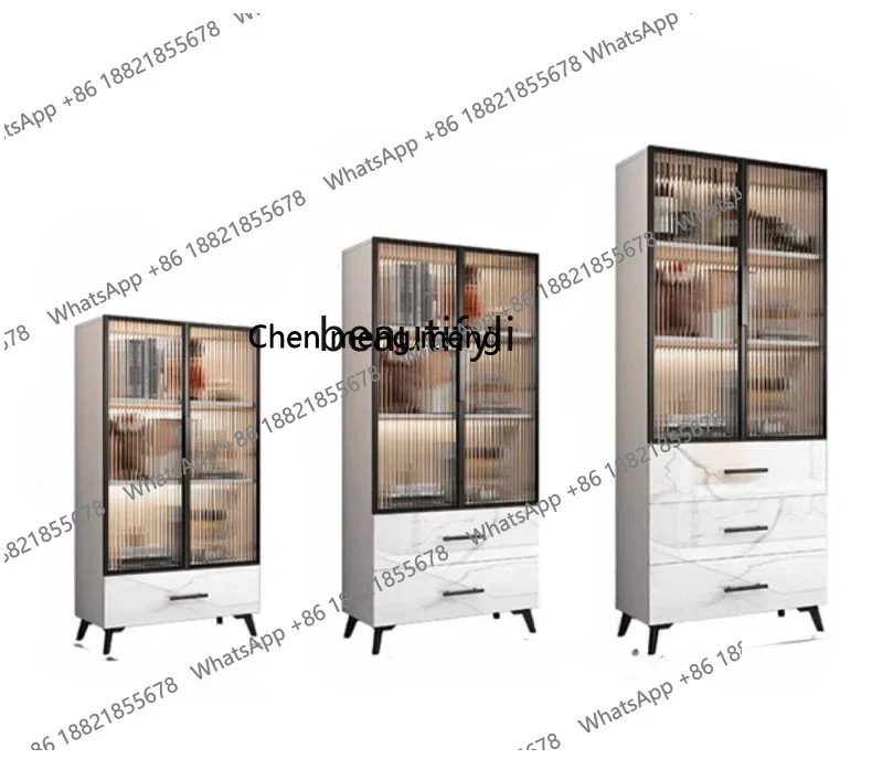 New arrive Modern simple solid wood storage bookcase household living room wall display cabinet with glass door dust locker