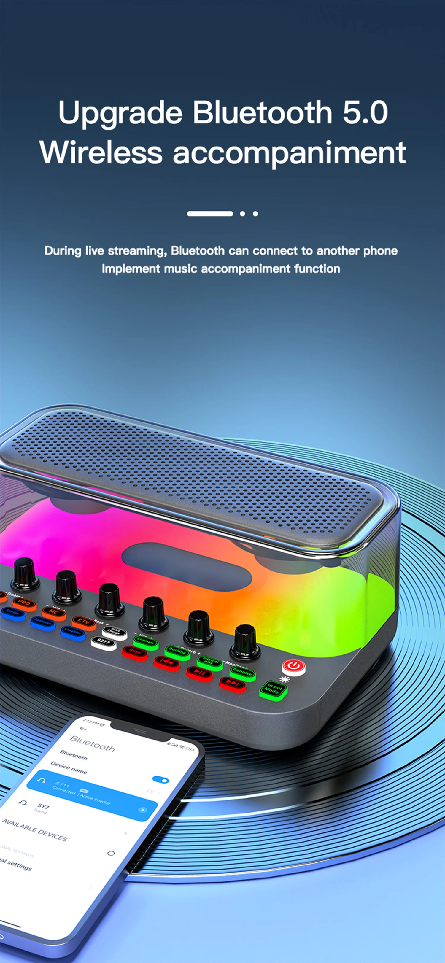 GAX-SY11 プロフェッショナルサウンドカードオーディオオールインワン カラフルライト ホームポータブル アウトドアレコーディング ライブ歌唱