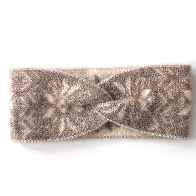 100% Cashmere Headband for Women, Color Block Hair Accessory, Wide Edge Bow Knitted Hair Ornament, Computer Jacquard Headband