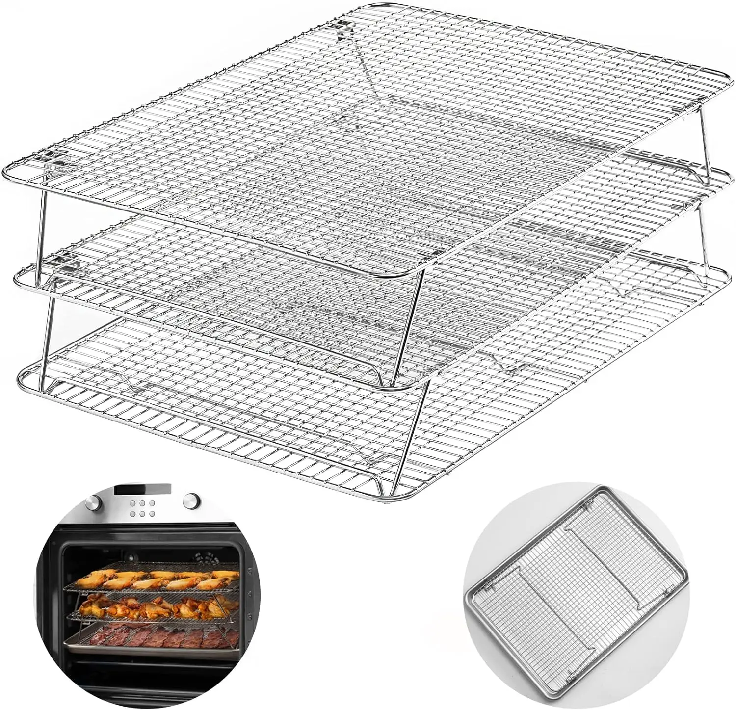 

Складная охлаждающая решетка Oven-Salf для выпечки, 3-ярусная, 12x16,5 дюймов, из нержавеющей стали, подходит для половинного противня