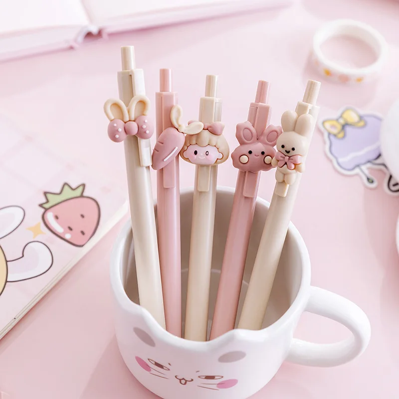 4 pcs/lot 0.5mm Kawaii Cartoon Rabbit Girl Mechanical Gel Ink Pens School Office Writing Supplies Stationery