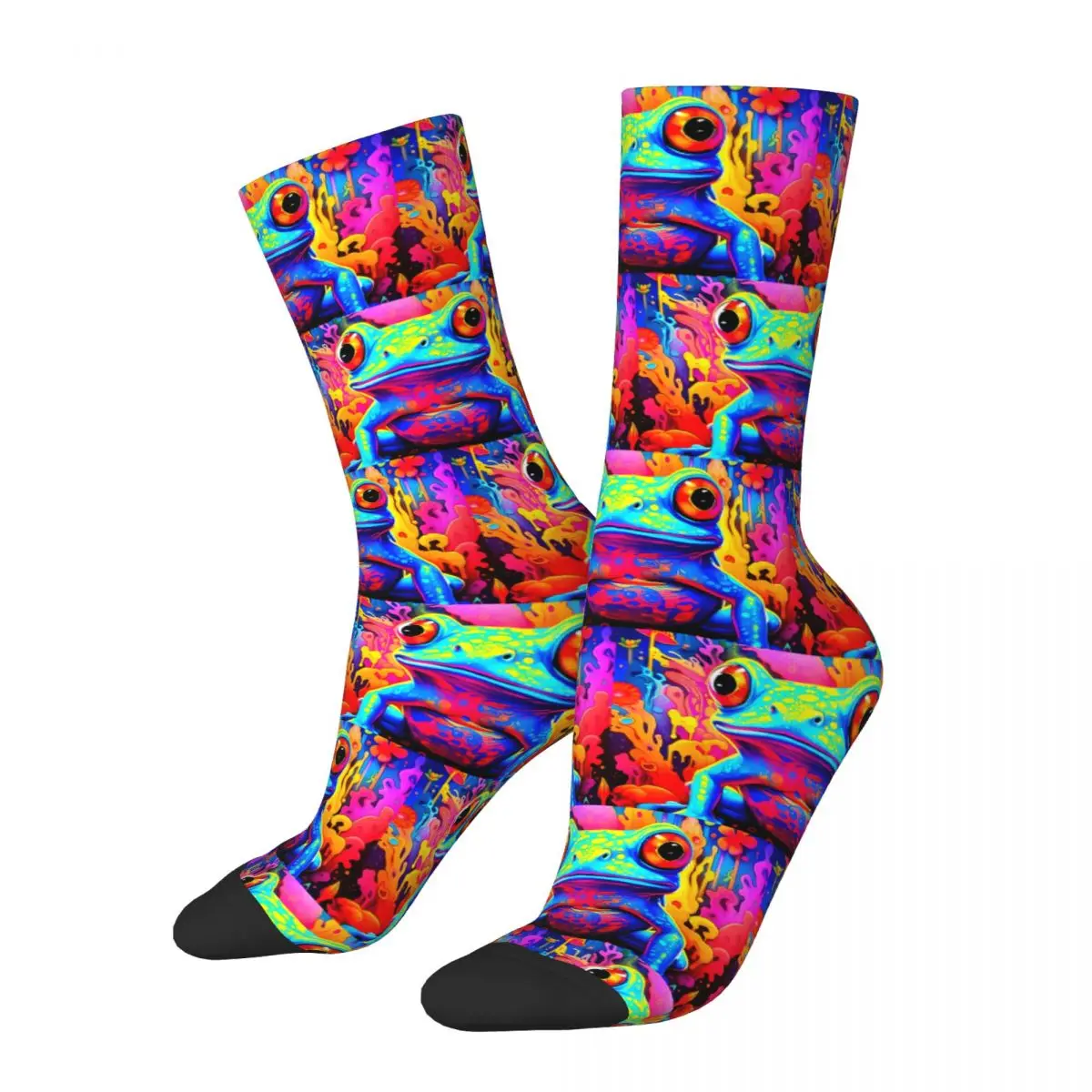 

Retro Rainbow Men's Socks Frog Toad Animal Unisex Hip Hop Pattern Printed Happy Crew Sock Gift