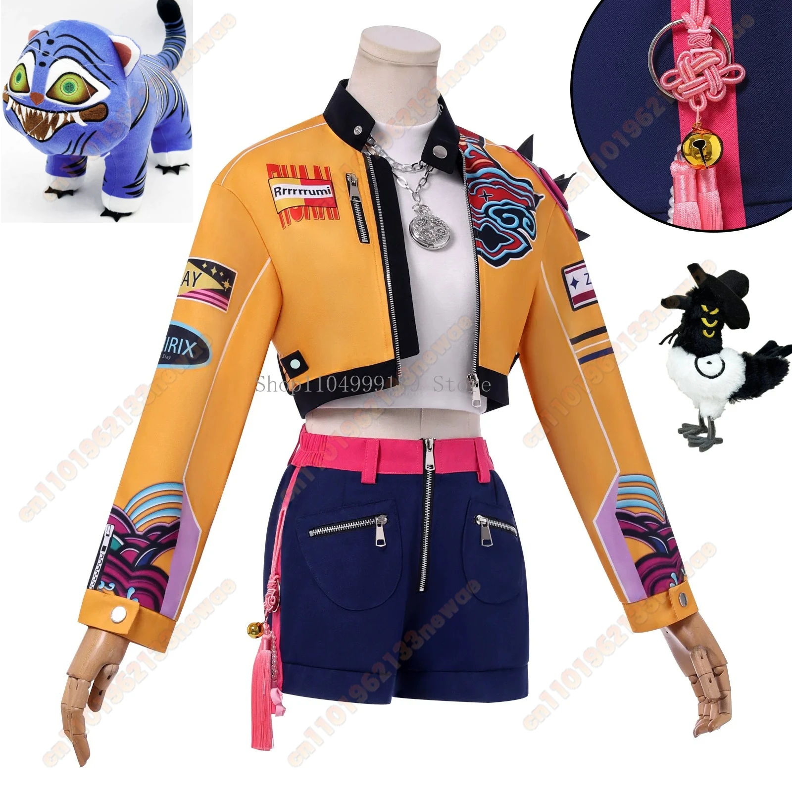 

Rumi K-Pop Demon Hunters Cosplay Costume Wig Set Yellow Vitality Uniform for Women Halloween Carnival Party Play Role Clothing