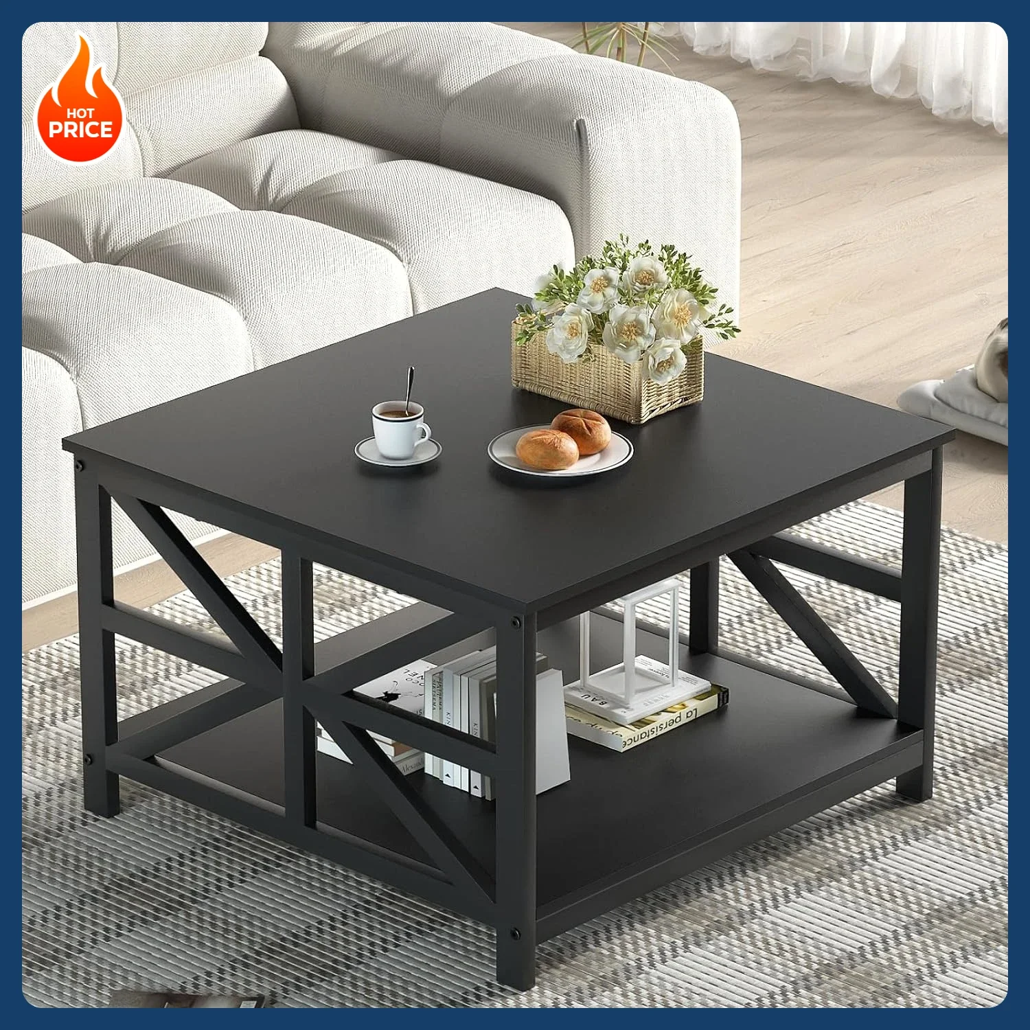 [Free ShippingBuy Now!][Best Seller!]Coffee Table with Storage for Living Room, Small Square Center Tables Seamless One-Pie