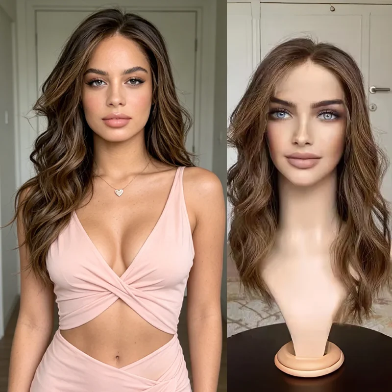 Caramel Balayage Glueless Luxury HD Lace Jewish Wigs for Women Hair Loss 13x4 Lace Front Wig Synthetic Lace Wigs for Daily Wear