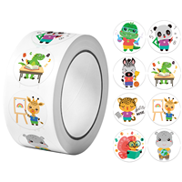 1Roll(500Pcs) Learning Animals Reward Stickers for Students 1.0'' Round 8 Designs Decal Diy Adorn Gifts Package Home Decoration